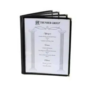 Thunder Group 4-Page Laminate Book Fold Menu Cover - Black - PLMENU-L4BL