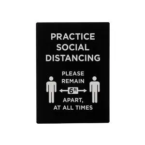 Winco 6" x 9" Practice Social Distancing Sign - Black Plastic - SGN-806
