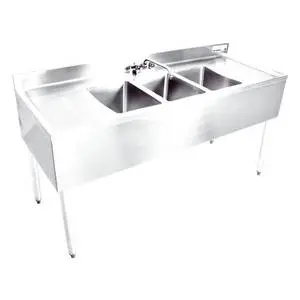 BK Resources 72"W (3) Compartment Slim-Line Underbar Sink w/ S/s Leg - UB4-18-372TS