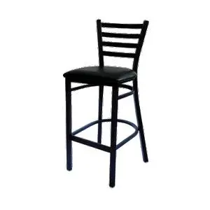 Atlanta Booth & Chair Black Ladder Back Metal Barstool w/ Solid Wooden Seat - M104BS