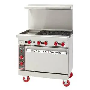 American Range 36" Commercial (4) Burner Gas Range w/ 12" Raised Griddle - AR-4B-12RG