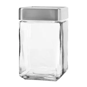1.5 qt. Stackable Glass Square Jar w/ Metal Lid - 6 Per Case