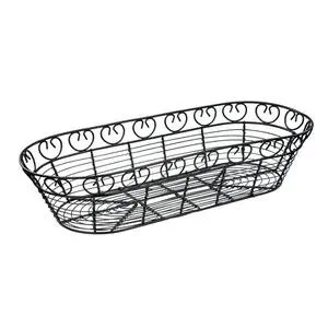 Winco 15" x 6-1/4" Long Oval Black Wire Bread/Fruit Basket - WBKG-15