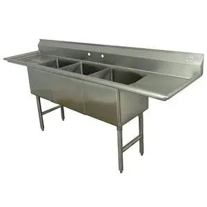 Peach Foodservice PE-3C-181812-18LR 3 Compartment Sink w/ 18" Double Drainboards