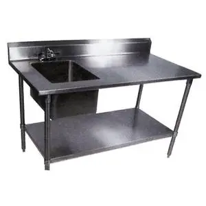 John Boos 30" x 48" S/s Work Table w/ Prep Sink & Stainless Undershelf - EPT6R5-3048SSK-L-X