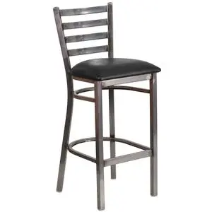 Flash Furniture XU-DG697BLAD-CLR-BAR-BLKV-GG Hercules Silver Ladder Back Barstool w/ Black Vinyl Seat