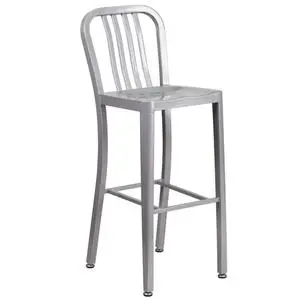 Flash Furniture CH-61200-30-SIL-GG 30"H Silver Vertical Slat Back Metal Bar Stool