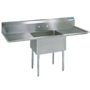 BK Resources 1 Compartment Sink S/s w/ 16"x20"x12"D Bowl & 2 Drainboards - BKS-1-1620-12-18T