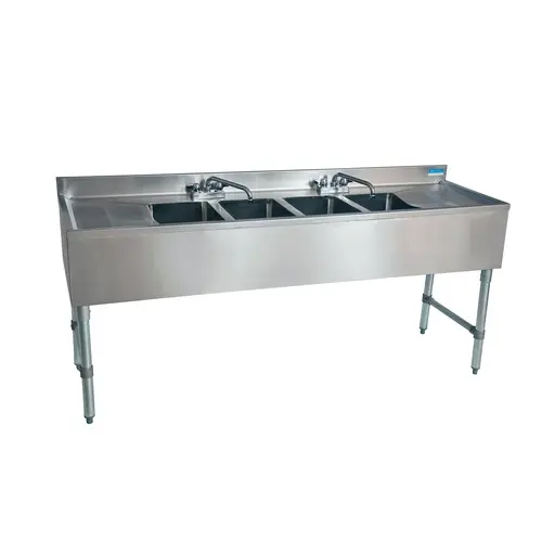 BK Resources UB4-21-472TS 72"W Four Compartment Stainless Steel Underbar Sink