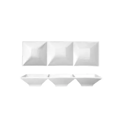 International Tableware, Inc FA3-12 Bright White 12" Porcelain 3 Compartment Bowl Platter