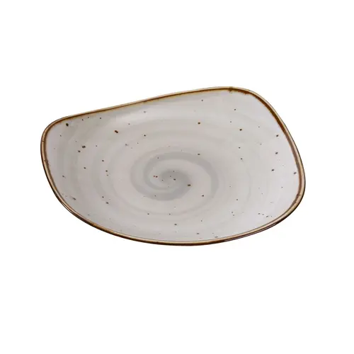 Yanco China LY-107 Lyon Brown Speckled Glazed Porcelain 7.25"L Freeform Plate