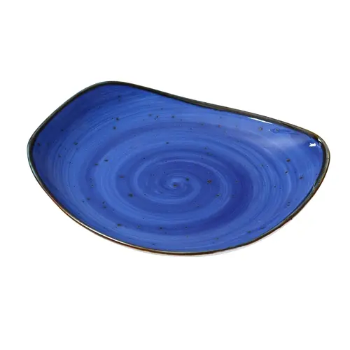 Yanco China LY-109BU Lyon Blue Speckled Glazed Porcelain 8.75"L Freeform Plate
