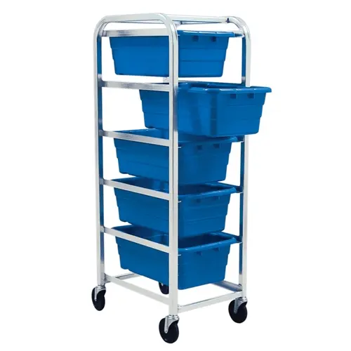 Quantum Food Service TR5-2516-8WT 61" Aluminum Mobile Tub Rack w/ White Cross Stack Tubs