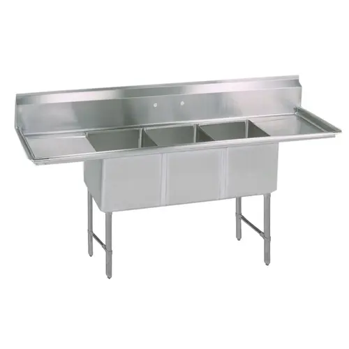 BK Resources BKS-3-20-12-18TS (3) 20"x20"x12" Deep Compartment Sink 18" Drainboard L & R