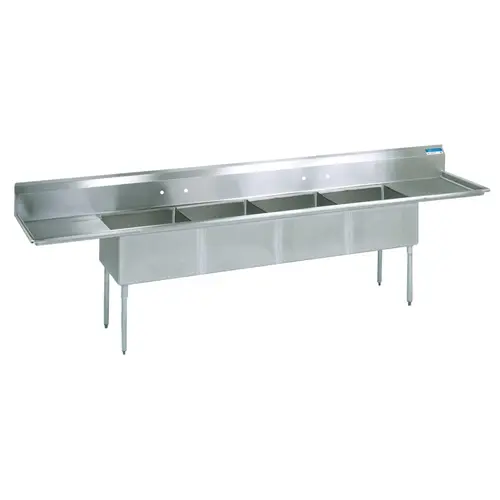 BK Resources BKS-4-1620-14-18T 100"x25" Four Compartment 18 Gauge Stainless Steel Sink