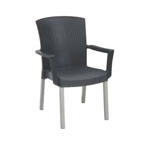 Grosfillex UT903002 Havana Classic Charcoal Resin Outdoor Armchair - 4 Per Set