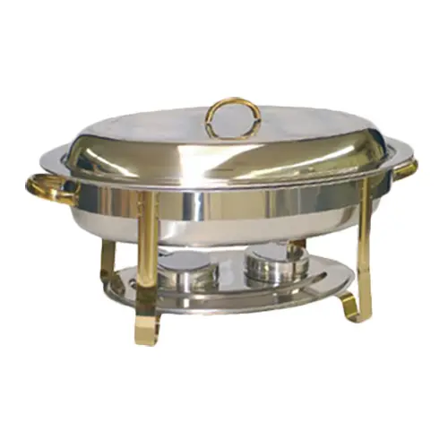 Thunder Group 6 Qt ovaler Edelstahl Chafer mit goldenen Akzentgriffen - Bild 1 von 1