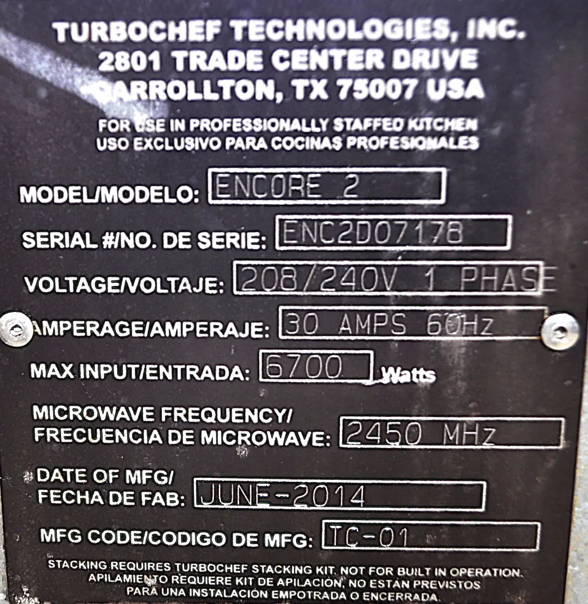 TurboChef ENCORE 2 - Item 250962