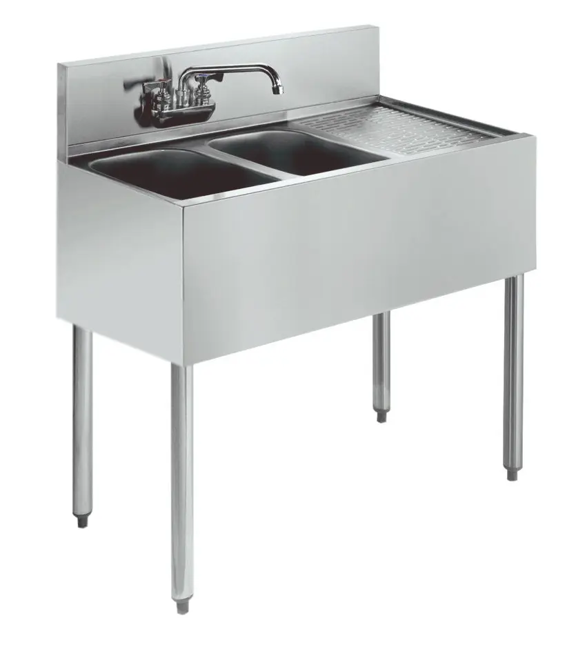 Krowne Metal 19"D Stainless Underbar Sink 2 Compartment w/ 12" Drainboard