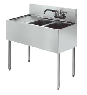 Krowne Metal 19"D Stainless Underbar Sink 2 Compartment w/ 12" Drainboard