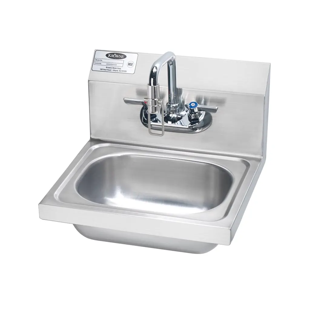 Krowne Metal HS-34 15-3/4"W Hand Free Hand Sink w/ Faucet w Pushback Activation