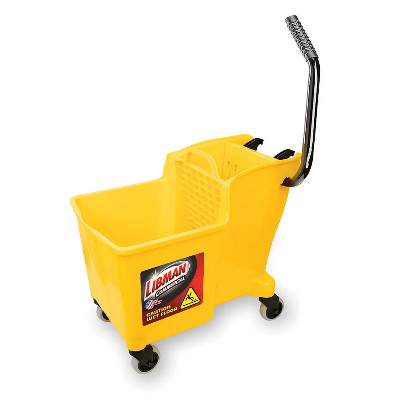 Libman Commercial 31 Quart Yellow Polyproylene Mop Bucket  w/ Built-in Wringer