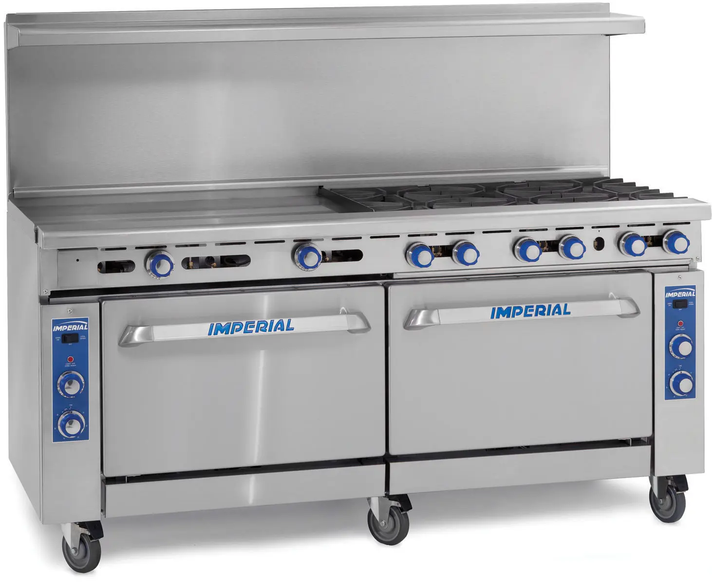 Imperial 36in 3-Burner Griddle Top Range With Lower Oven and Upper Shelf on  Casters,Gas 